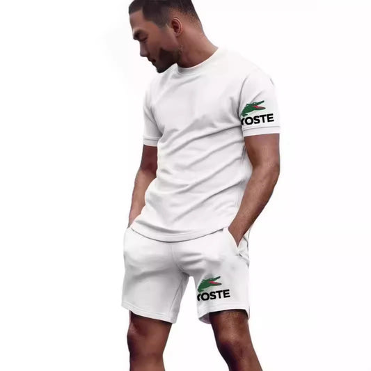 Summer sportswear set, men's fashion two-piece set, sports, fitness, running, leisure, quick drying short sleeved shorts